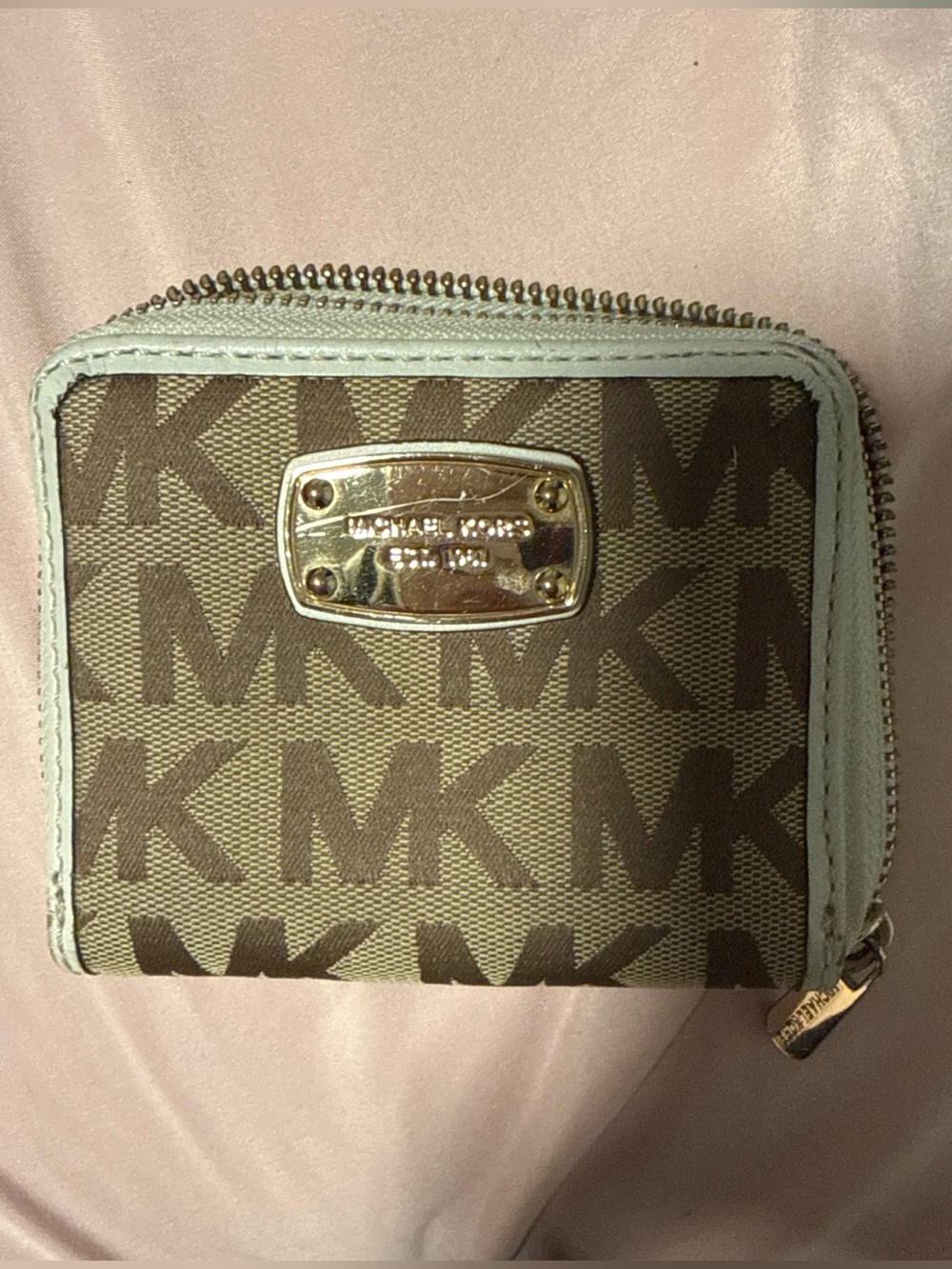 Michael Kors Brown MK Logo Wallet with White Trim